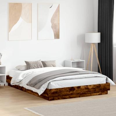 Bedframe met LED-verlichting gerookt eikenkleurig 150x200 cm