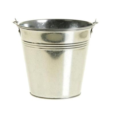 Zinken emmertje/bloempotje - zilver - 14 x 12 cm - Mini decoratie emmer