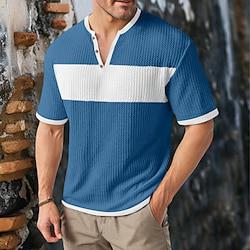 Voor heren Wafel Henley-shirt Wafelgebreid T-shirt T-shirt Lapwerk V-hals Buiten Casual Korte mouw nappi Gebreid Kleding Modieus Ontwerper Comfortabel Lightinthebox