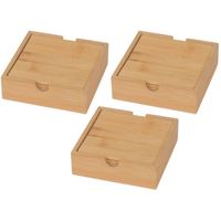 Vierkante bamboe houten onderzetters 12 stuks 10 cm - Glazenonderzetters - thumbnail