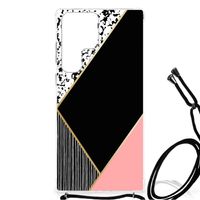 Samsung Galaxy S23 Ultra Shockproof Case Zwart Roze Vormen - thumbnail