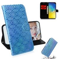 Voor Galaxy S10e effen kleur kleurrijke magnetische Buckle horizontale Flip PU lederen draagtas met houder & kaartsleuven & portemonnee & Lanyard (bla