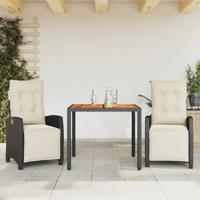 3-delige Tuinset met kussens poly rattan zwart