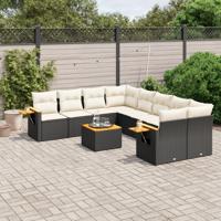 9-delige Loungeset met kussens poly rattan zwart