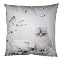 Clayre & Eef Kussenhoes 45x45 cm Wit Polyester Kat Sierkussenhoes