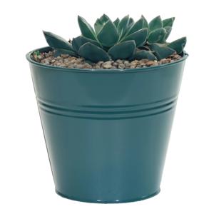 Plantenpot/bloempot Bob - rond - zink - zeegroen - D13 X H12 cm