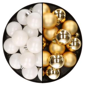 Kleine kerstballen - 32x st - goud en wit - D4 cm - plastic - kerstversiering