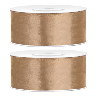 Partydeco Cadeaulint - 2x - goud - 2,5 cm x 25 meter - satijn - sierlint - inpakken - decoratie