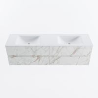MONDIAZ VICA 170cm badmeubel onderkast Carrara 4 lades. Wastafel CLOUD dubbel zonder kraangat, kleur Talc. - thumbnail