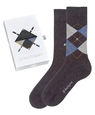 Burlington 2-paar heren sokken - Cadeau verpakking - Gift Box - Katoenen sokken met ruit print
