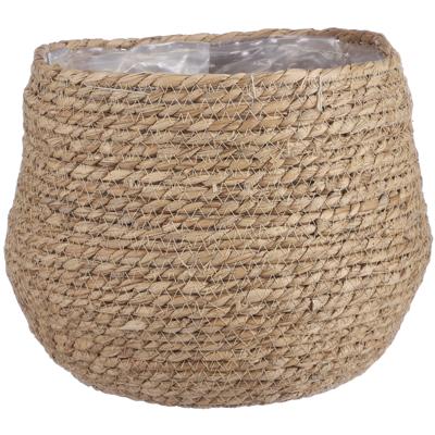Mica Decorations Bloempot - rotan - naturel - jute - 24 x 26 cm - Met plastic binnenkant