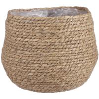 Mica Decorations Bloempot - rotan - naturel - jute - 24 x 26 cm - Met plastic binnenkant