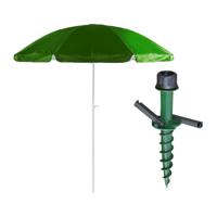 Parasol met dikke grondharing - groen - polyester - Dia 200 cm - voor het strand