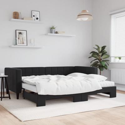 Slaapbank onderschuifbed en matrassen 90x200 cm fluweel zwart