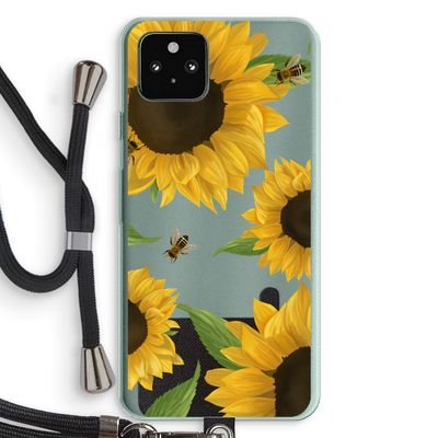 Sunflower and bees: Pixel 5a 5G Transparant Hoesje met koord