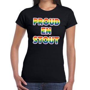 Proud en stout gay pride t-shirt zwart voor dames