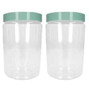 Voorraadpot/bewaarpot - 2x - 375 ml - kunststof - mint groen - B7 x H12 cm - Voorraadpot