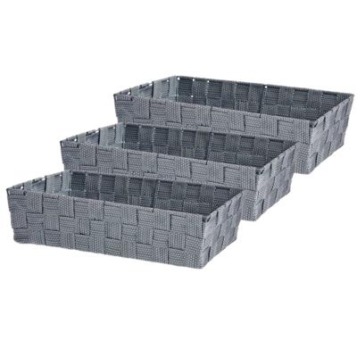 Kast/badkamer opbergmandjes - Set van 3x stuks - zilvergrijs - 34 x 21 x 8,5 cm - opbergmanden