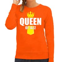 Queen of jazz met kroontje Koningsdag sweater / trui oranje voor dames - thumbnail
