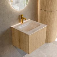 Badmeubel Mondiaz Kurve-Dlux | 50 cm | Meubelkleur Oak | Wastafelkleur Meli | Solid surface | Wasbak midden spoelbak | 1 kraangat