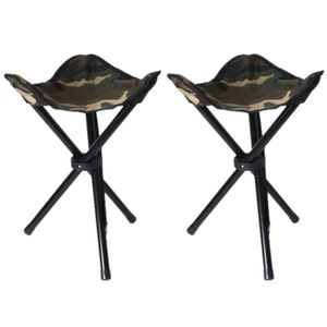 Set van 2x stuks drie poot opvouwbare krukjes camouflage leger groen 40 cm