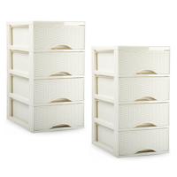 Ladeblokje/bureau organizer met 4 lades - 2x - creme wit - L24 x W18 x H34 cm - plastic