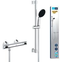 Doucheset met thermostatische mengkraan, 1-straal douchekop, 60cm staaf en flexibele slang - GROHE 34800001 - Waterbesparend - Chroom