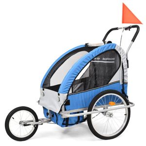 VidaXL Fietstrailer en kinderwagen 2-in-1 blauw en grijs