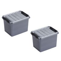 2x stuks opbergboxen/opbergdozen 3 liter kunststof metallic/zwart - thumbnail