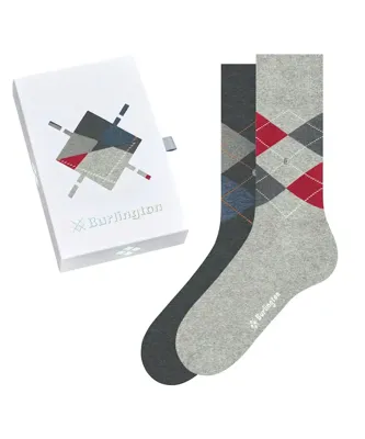 Burlington 2-paar heren sokken - Cadeau verpakking - Gift Box - Katoenen sokken met ruit print