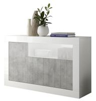 Dressoir Urbino 138 cm breed in hoogglans wit met grijs beton