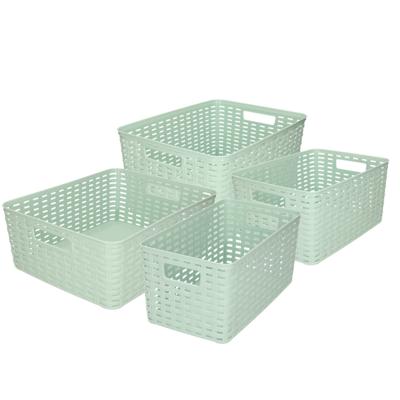 Opbergboxen / opbergmandjes set - 4x stuks - rotan kunststof - mintgroen - inhoud 5/10/12/18 liter