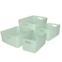 Opbergboxen / opbergmandjes set - 4x stuks - rotan kunststof - mintgroen - inhoud 5/10/12/18 liter