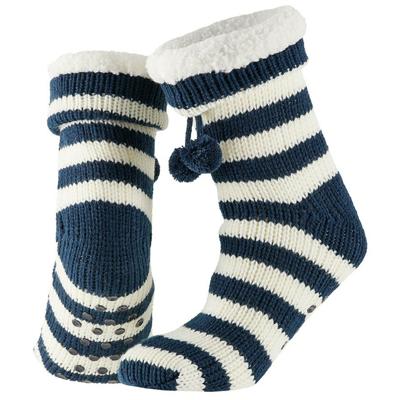 Apollo Dames huissokken/slofsokken - blauw/wit - gestreept - maat 36-41 - Anti-slip