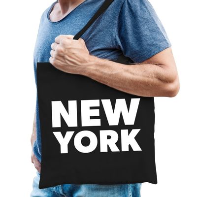 Katoenen Amerika/wereldstad tasje New York zwart