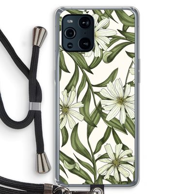 Wit bloemenpatroon: Oppo Find X3 Transparant Hoesje met koord