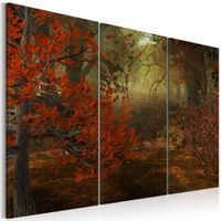 Schilderij - Bos, Rood/Groen, 3luik , premium print op canvas - thumbnail