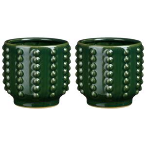 Bloempot boaz - 2x - gebobbeld - groen - 13 x 14 cm