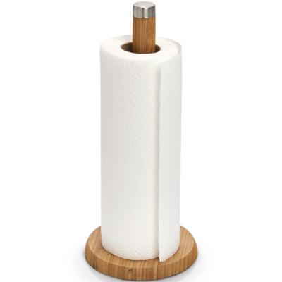 Zeller keukenrolhouder - bamboe hout - rond - 16 x 32 cm - keukenpapier houder
