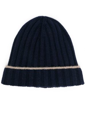 Brunello Cucinelli bonnet nervuré en cachemire - Bleu