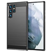 Samsung Galaxy S22 Ultra 5G Geborsteld TPU Hoesje - Koolstofvezel - Zwart - thumbnail