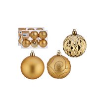 Gedecoreerde kerstballen - 18x stuks - goud - kunststof - 6 cm