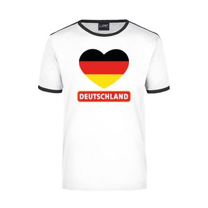 Deutschland wit/zwart ringer t-shirt Duitsland vlag in hart voor heren