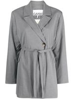 GANNI blazer croisé à taille ceinturée - Gris