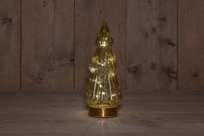 B.O.T. Tree Glass 10X23,5 cm Amber With Golden Base 10Led - Annas collection