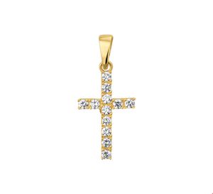 TFT Hanger Geelgoud Kruis met zirkonia 8,5 x 13,5 mm
