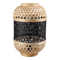 Lantaarn lamp - zwart - bamboe - metaal - verlichting - H38 cm