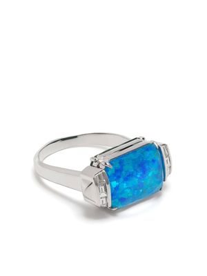 Stephen Webster bague Deco Wide Twister en or blanc 18ct sertie de turquoise et de diamants - Argent