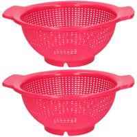Plasticforte Keuken vergiet/zeef - 2x - kunststof - D23 x H10 cm - fuchsia roze
