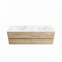 MONDIAZ VICA-DLUX 150cm badmeubel onderkast Washed Oak 4 lades. Inbouw wastafel CLOUD dubbel 2 kraangaten, kleur Ostra.